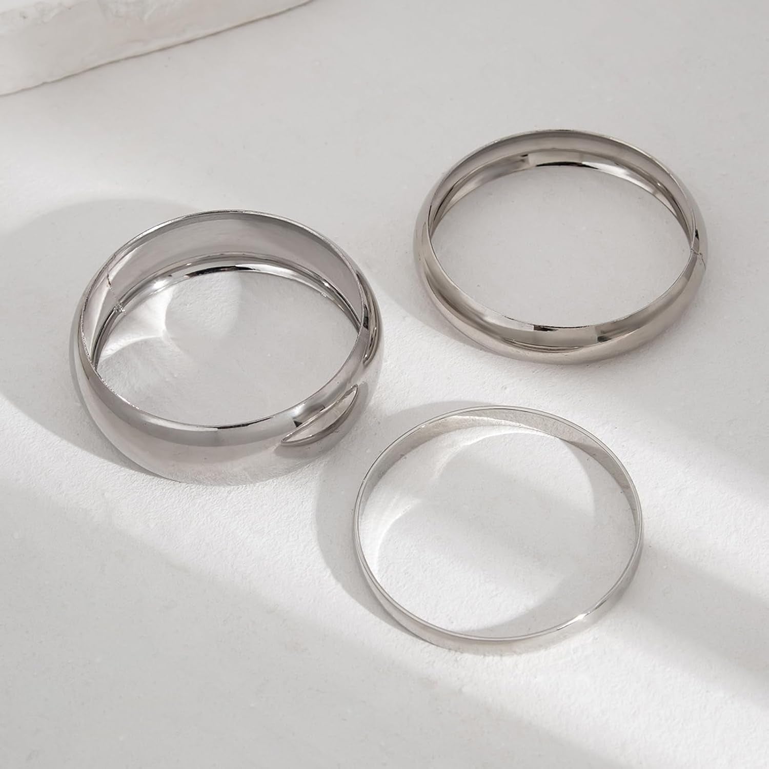 3PCS Chunky Bangles Bracelet Set for Women Gold Silver Non Tarnish Jewelry Gift