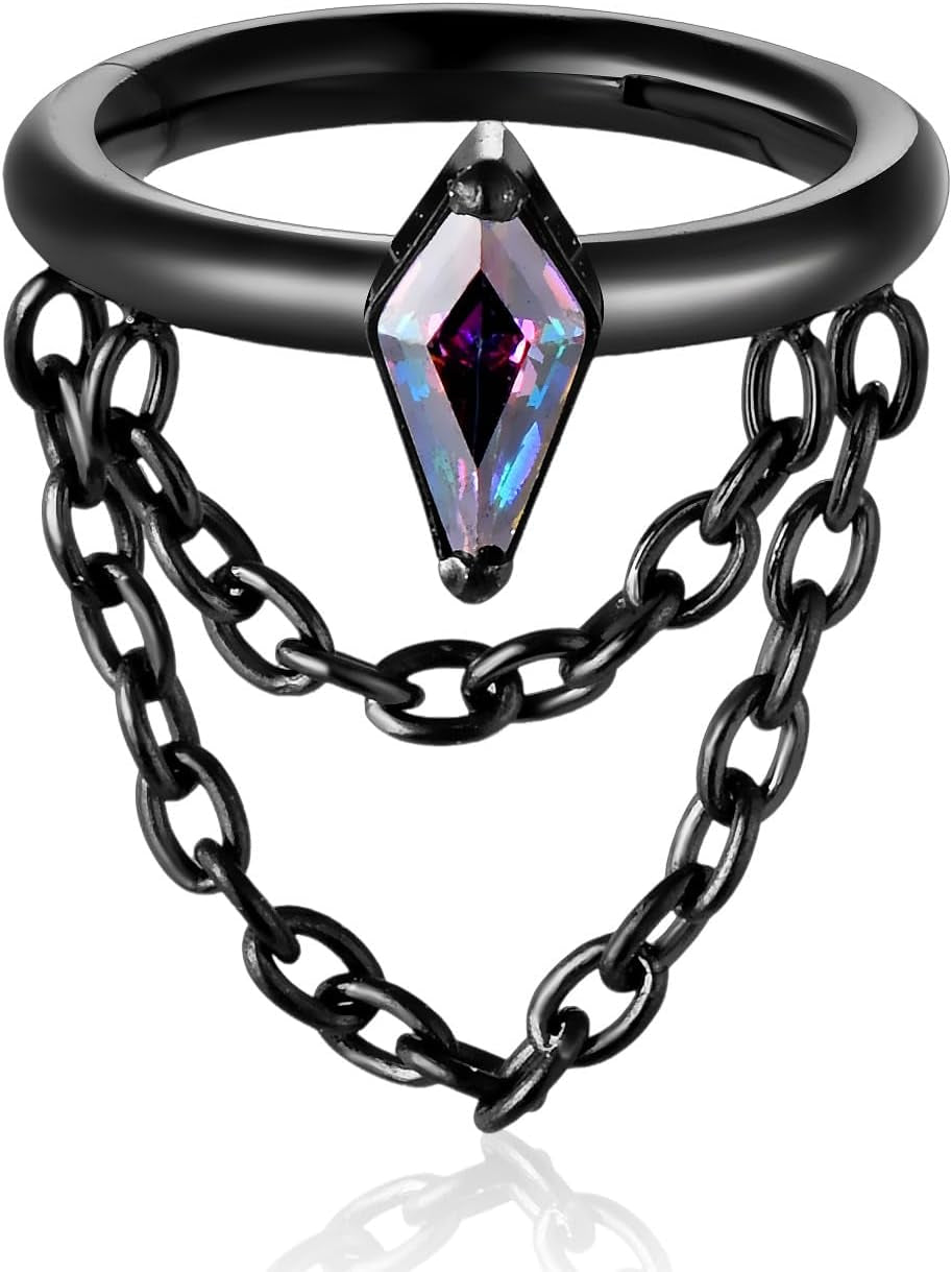 16G Titanium Cartilage Earrings Hoop 7Mm 9Mm Helix Piercing Jewelry with Single/Double/Triple Chains Hypoallergenic Hinged Clicker