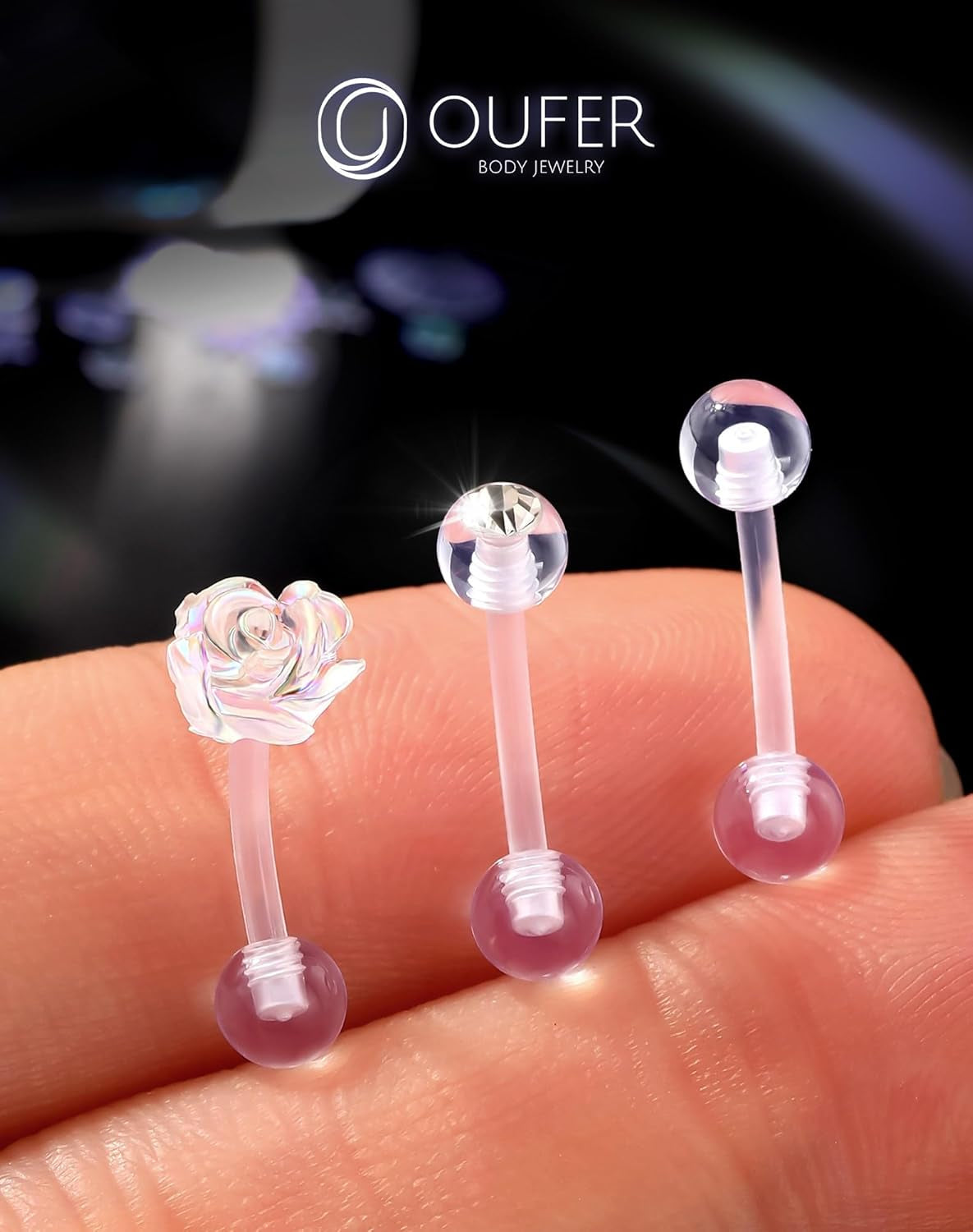 OUFER 3PCS Rook Piercing Jewelry, Plastic Piercings for Surgery, Clear Eyebrow Piercing Jewelry, 16G Eyebrow Rings, Clear Plastic Tragus Daith Rook Earrings for Work
