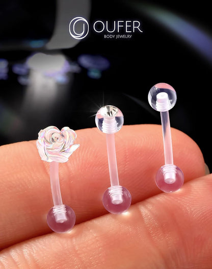OUFER 3PCS Rook Piercing Jewelry, Plastic Piercings for Surgery, Clear Eyebrow Piercing Jewelry, 16G Eyebrow Rings, Clear Plastic Tragus Daith Rook Earrings for Work