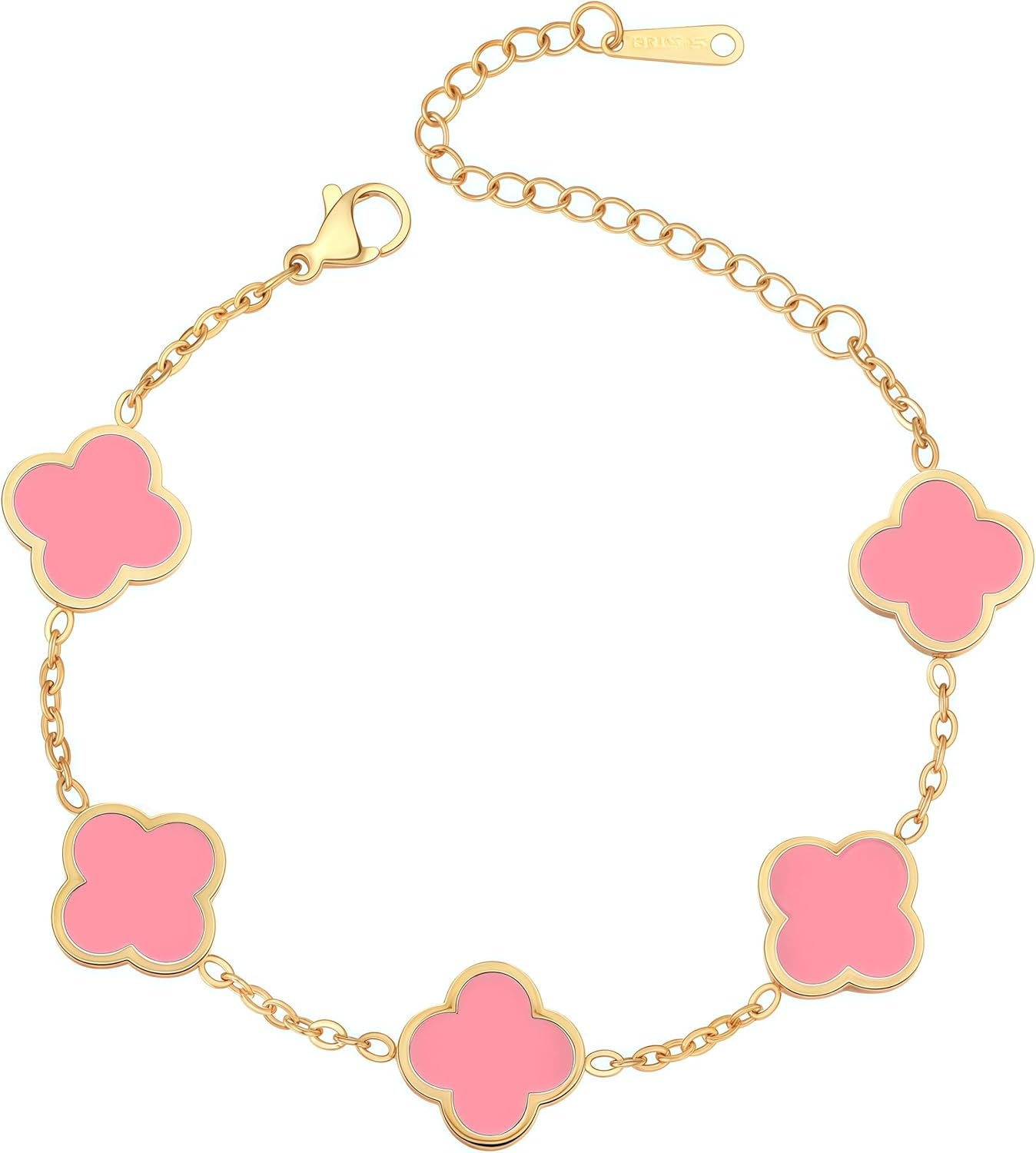 (Sturdy Version) 18K Gold Plated Bracelets for Women Men (Double Sided) Four Leaf Clover Cute Trendy Lucky Braclet (Adjustable) Fit Wrist within 8 Inch, Gold White Black Green Blue Red Pink