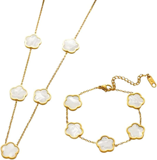 Lucky 18K Gold Plated Necklace Bracelet Earring for Women Fashion Cute Simple Jewelry Sets