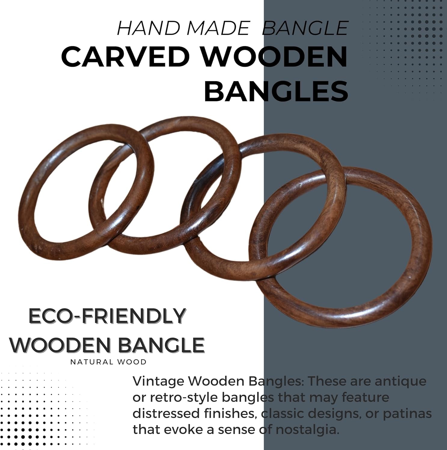Handmade Natural Wooden Bangles, Stylish Designs,Artisan Premium Quality for Women | Natural Wood Bangles Christmas Gift Jewelry for Her | Eco-Friendly Artisan Crafted Gift