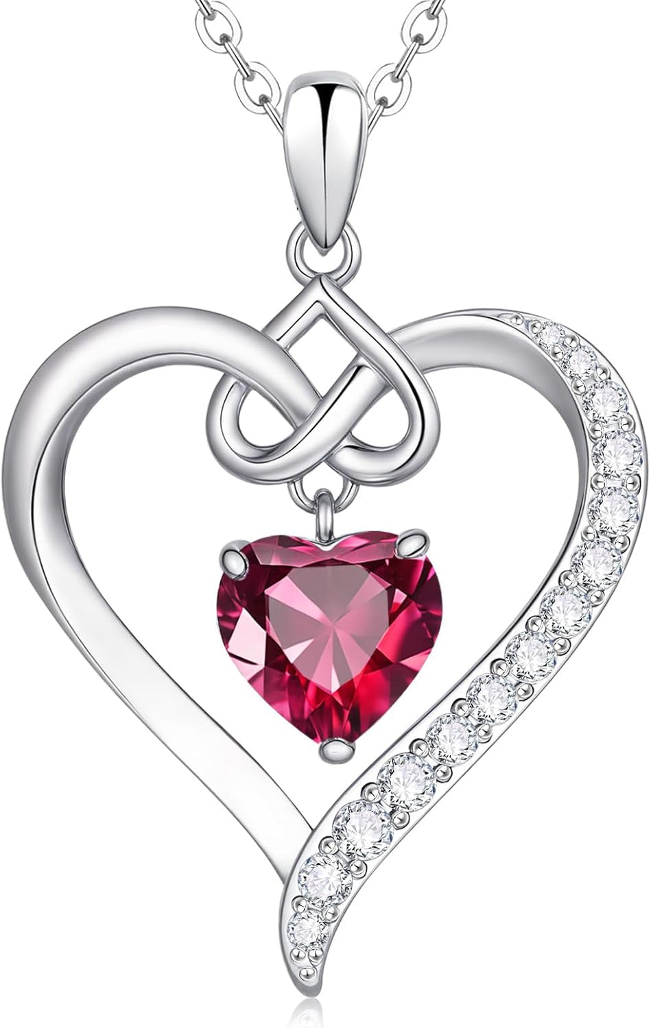 Heart Birthstone Pendant Necklaces for Women - Dainty 925 Sterling Silver Necklace 12 Month Birthstone Jewelry Birthday Anniversary Christmas Jewelry Gifts for Girlfriend Mom Daughter Lady Her