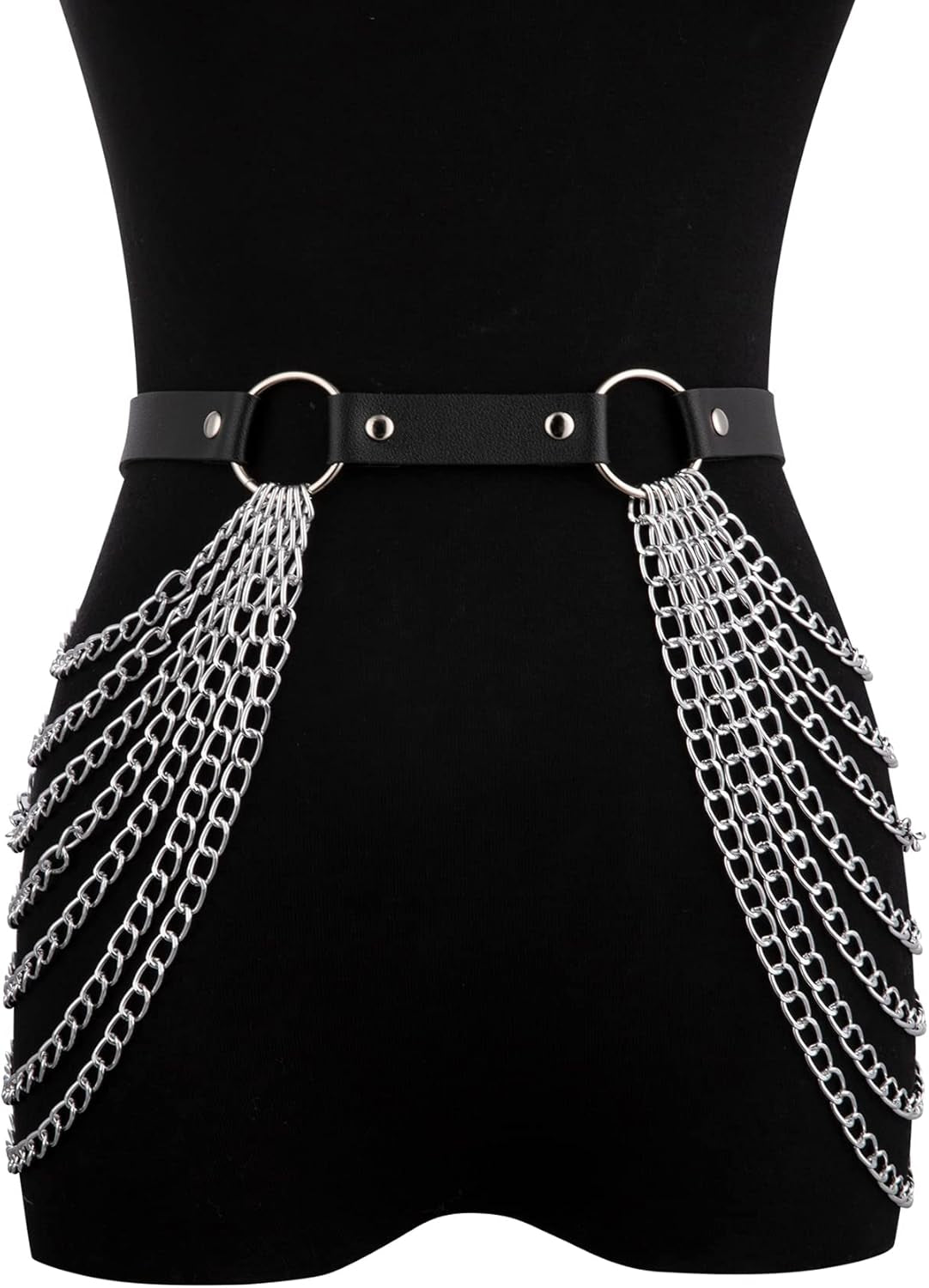 Punk Leather Body Chains for Women Layered Waist Belly Chain Belt Black Chest Chain Gothic Party Rave Body Jewelry