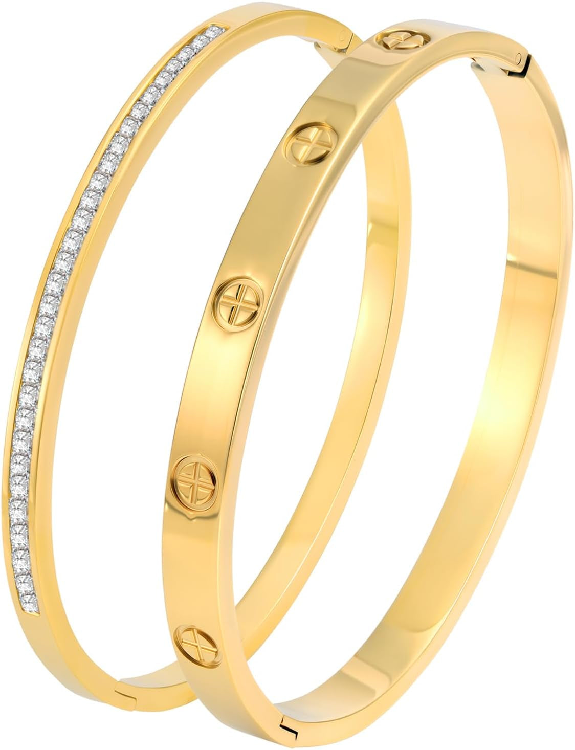 Elegant 18K gold plated stainless steel bangle bracelets in gift box