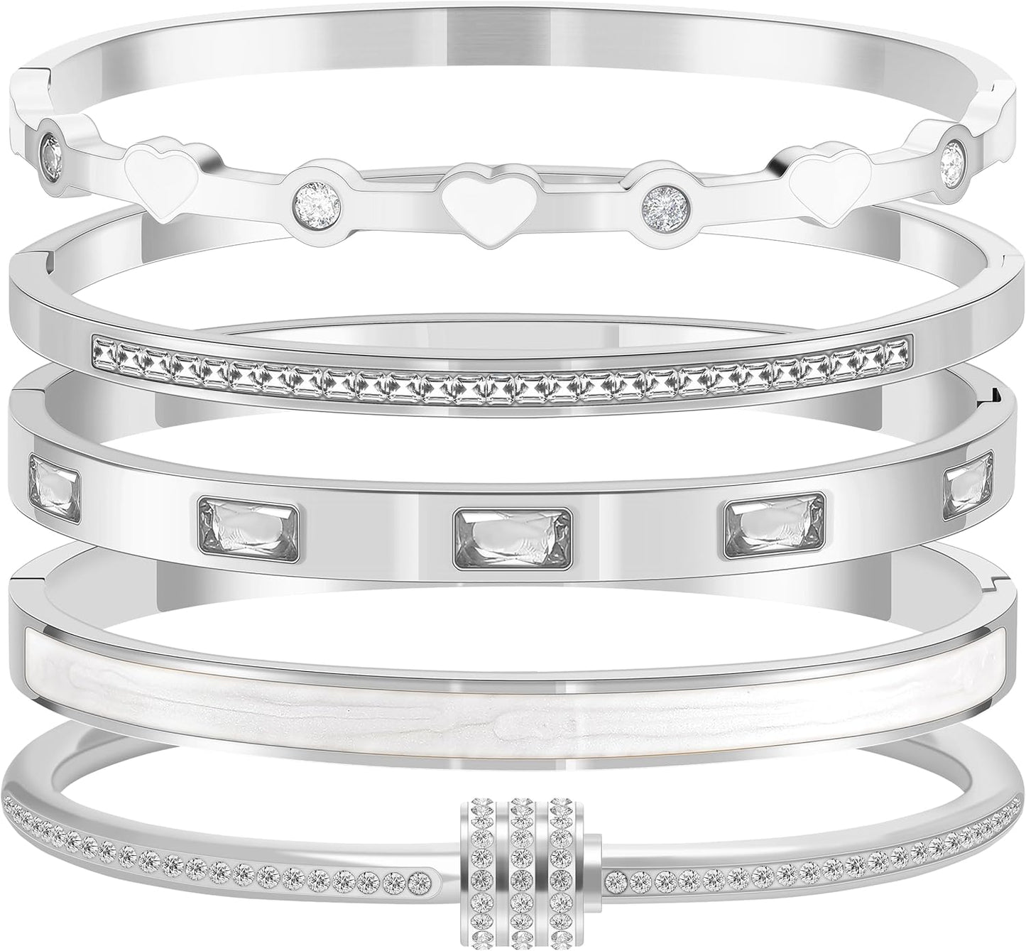 Pink Bangle Bracelets for Women, 18K Gold Plated Stackable Stainless Steel - Hypoallergenic Heart Bracelet for Friendship & Love, Perfect Jewelry Gift for Her