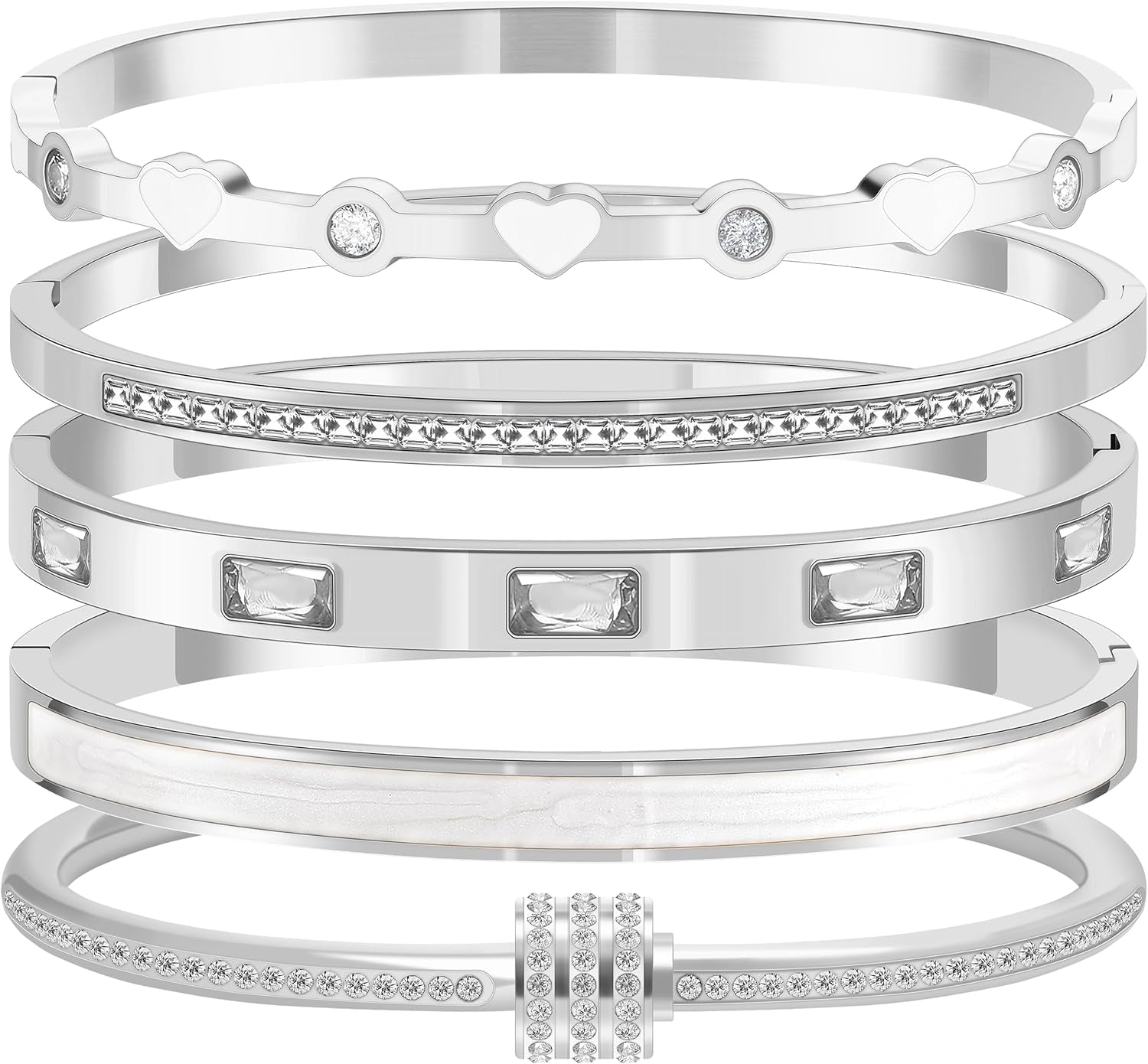 Pink Bangle Bracelets for Women, 18K Gold Plated Stackable Stainless Steel - Hypoallergenic Heart Bracelet for Friendship & Love, Perfect Jewelry Gift for Her