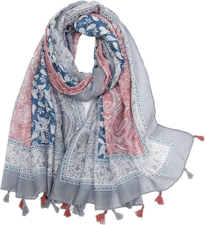 Yeieeo Boho Scarf for Women Lightweight Floral Printed Scarf Fall Winter Fashion Fringed Shawl
