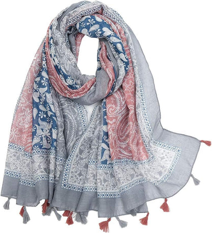 Yeieeo Boho Scarf for Women Lightweight Floral Printed Scarf Fall Winter Fashion Fringed Shawl