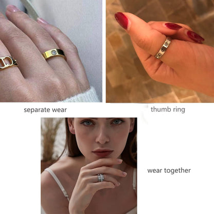 Love Friendship Gold Rings Set for Women 18K Gold Plated Titanium Steel Dainty Cubic Zirconia Rings Fashion Stacking Bands Valentines Day Mother'S Day Christmas Day Best Gifts