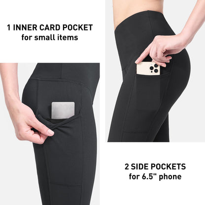 Fleece-lined legging side seam and pocket placement