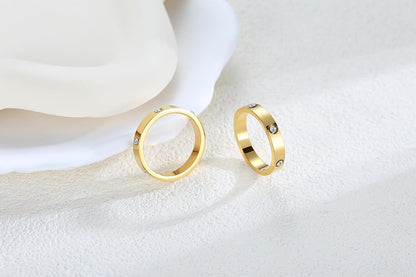 Close-up of cubic zirconia stone detail in stackable promise rings