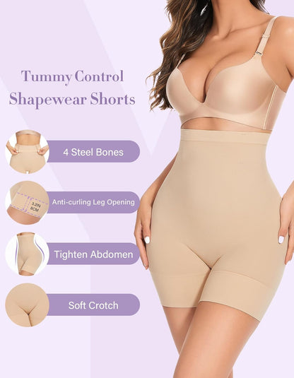 Shapewear shorts with tummy control worn under dress