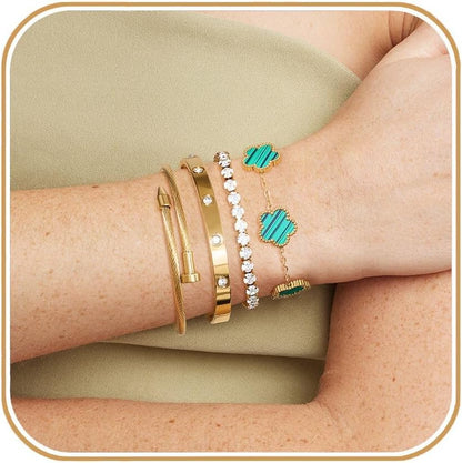 Gold Tone Clover Bracelets Set Love Bangles Bracelets for Women Non Tarnish, Stacking Bracelets Trendy Jewelry Gift for Women