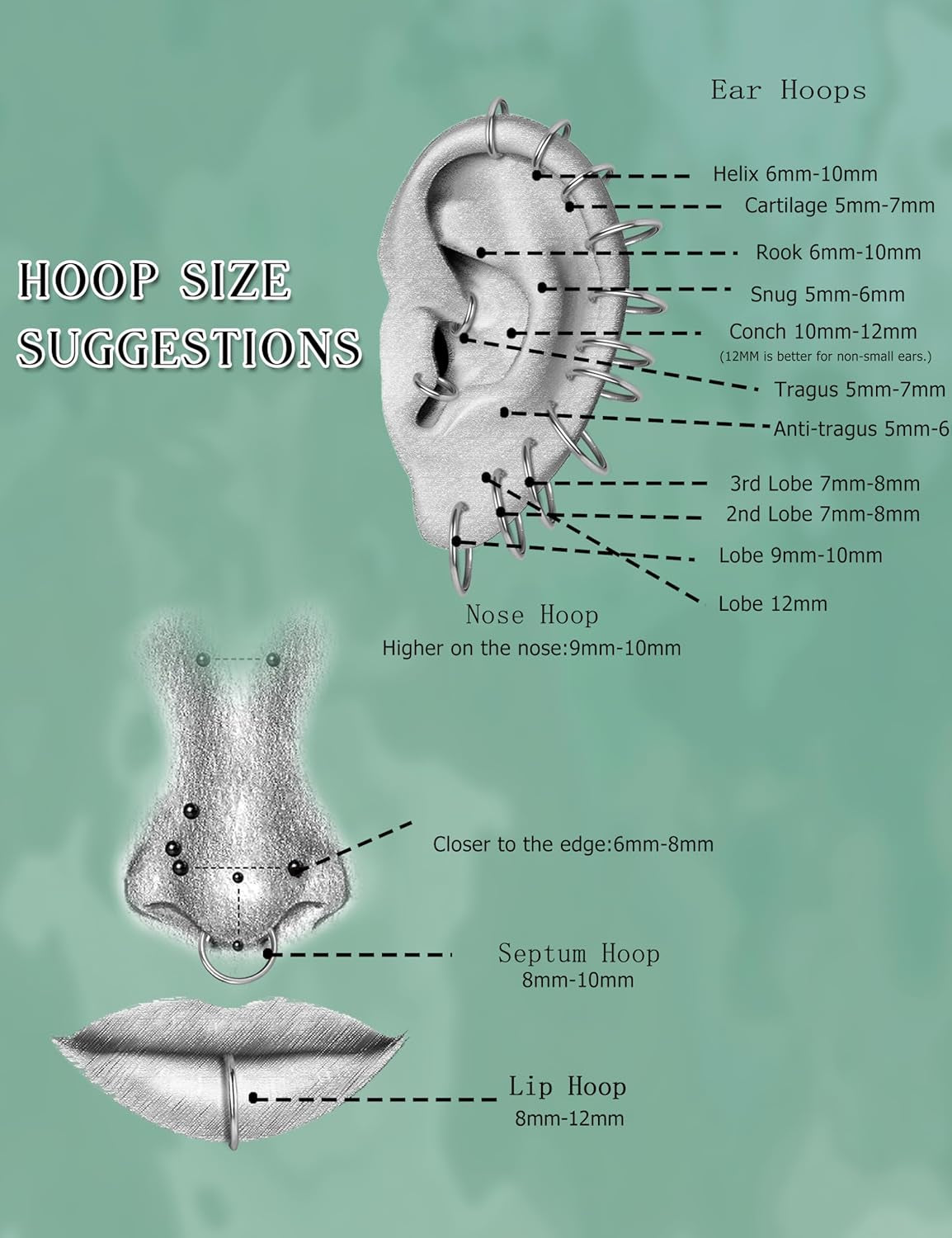 Drperfect 36Pcs 20G Nose Ring Hoop for Women Men 316L Stainless Steel Helix Tragus Lip Septum Ring Cartilage Earring Hoop Piercing Jewelry