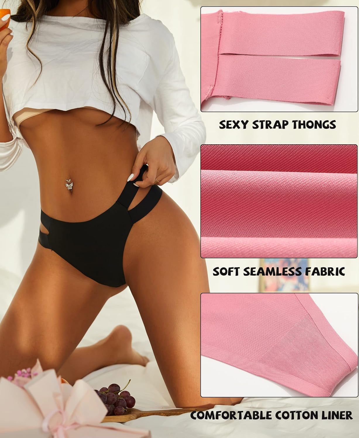 Breathable seamless thong panties for women laid flat