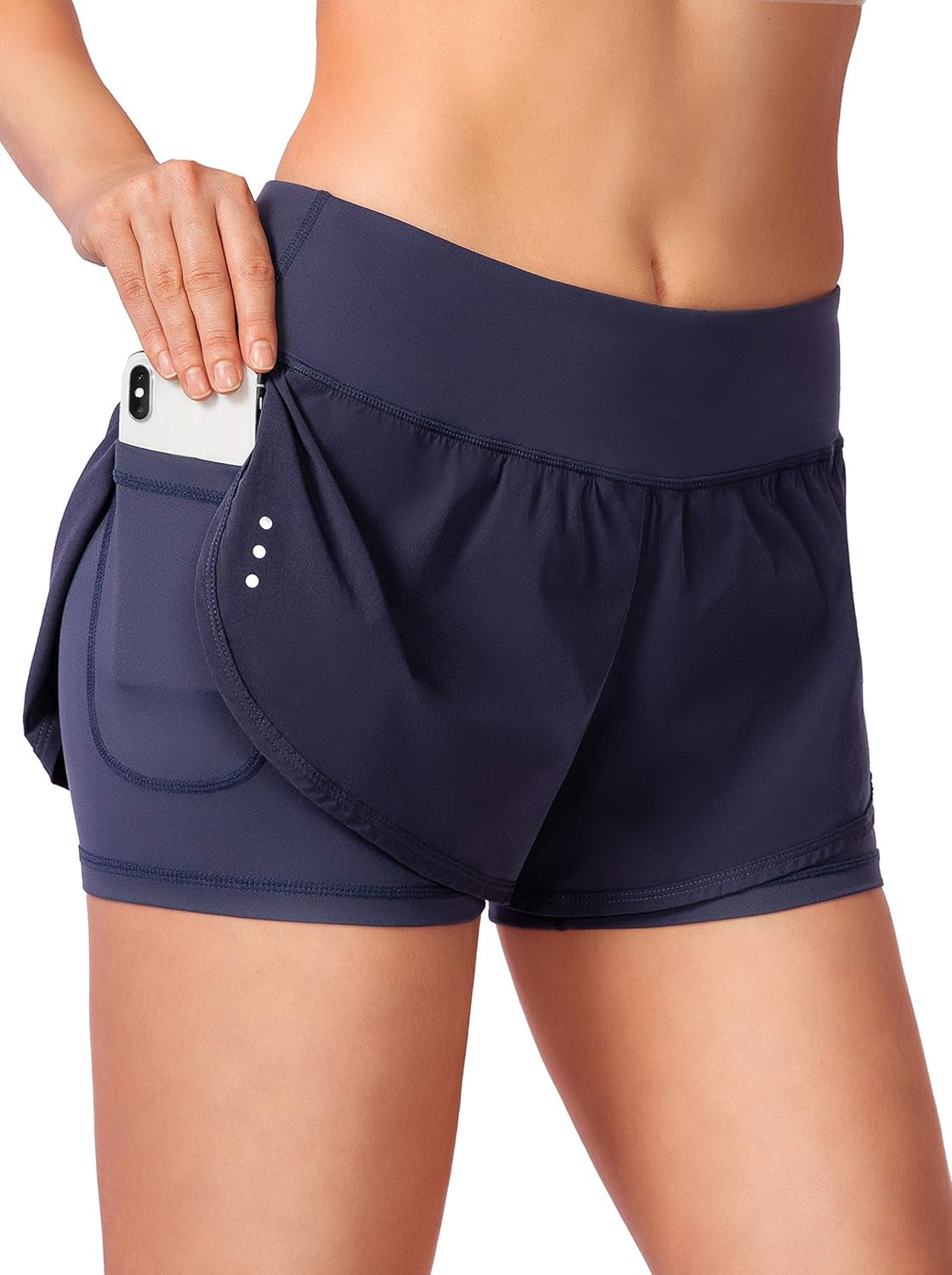 Soothfeel Women'S Running Shorts with Zipper Pocket 2 in 1 High Wasited Workout Athletic Gym Yoga Spandex Shorts for Women