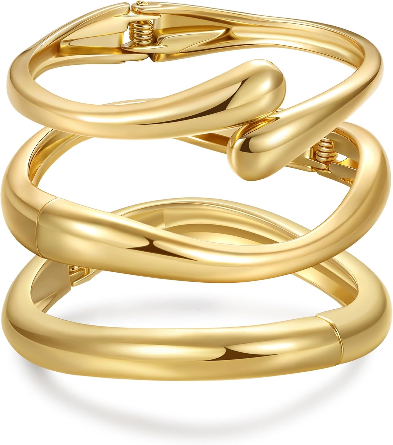 Chunky Gold Bangle Bracelets for Women,Gold Arm Cuff Bracelets Stack,3Pcs Trendy Stackable Bracelets Jewelry Gifts