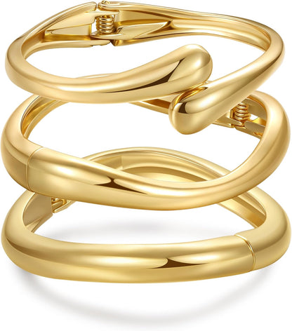 Chunky Gold Bangle Bracelets for Women,Gold Arm Cuff Bracelets Stack,3Pcs Trendy Stackable Bracelets Jewelry Gifts