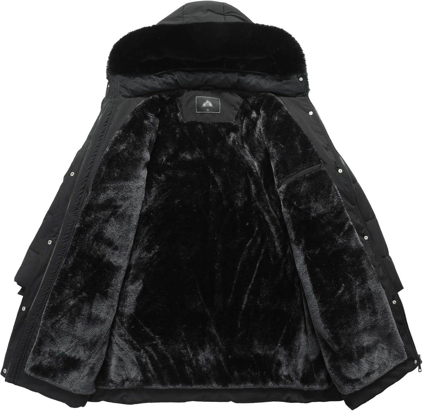 Plus size winter coat modeled on woman outdoor setting