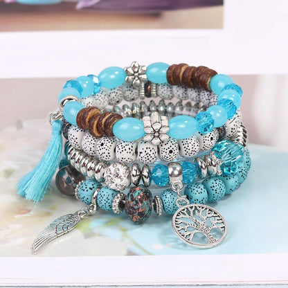 4 Sets Bohemian Stackable Bead Bracelets, Stretch Bangle Charm Jewelry 1