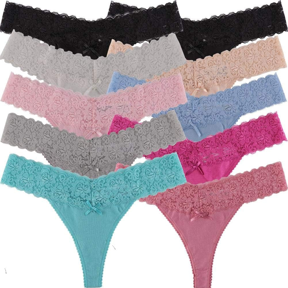 UWOCEKA cotton thongs 10 pack assorted colors lace trim