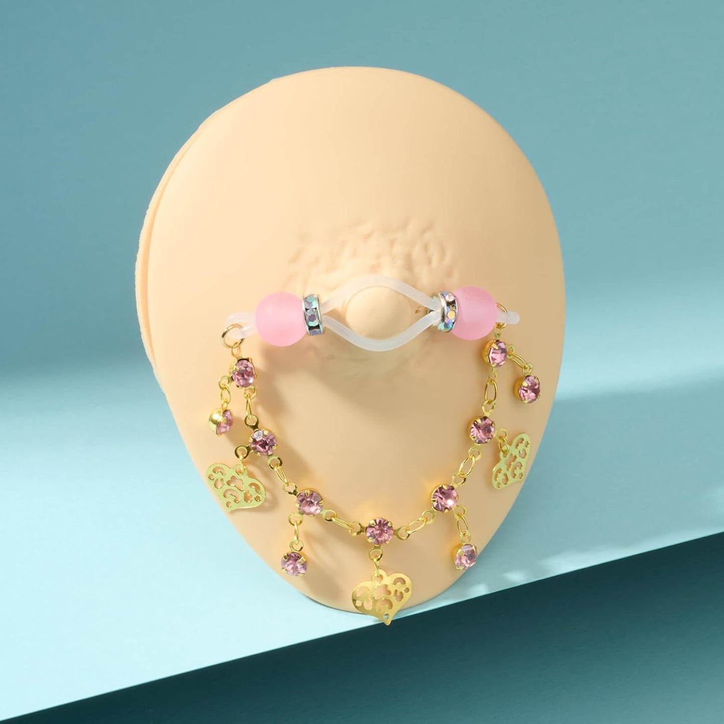 QWALIT Fake Nipple Piercing Fake Nipple Rings Adjustable Elastic Nooses Silicone Ball Cute Pearl Non Piercing Faux Body Jewelry for Women Comfortable Valentine'S Day