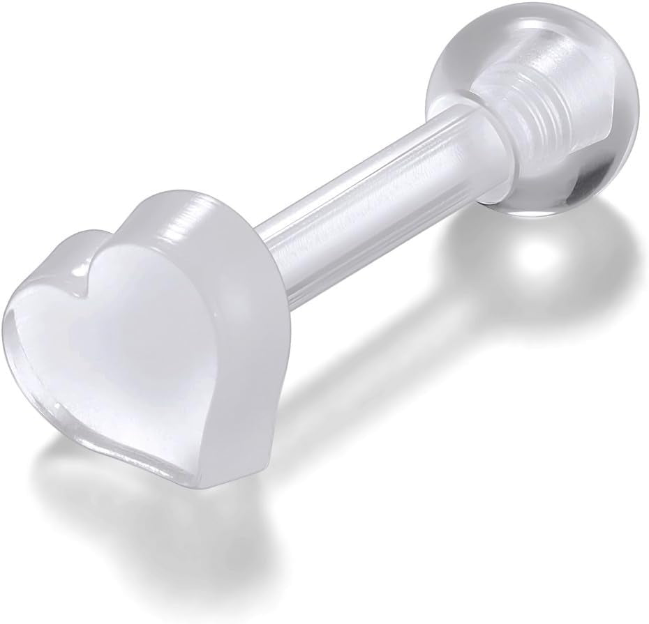 Piercingj Clear Acrylic Cartilage Earrings 16G Plastic Tongue Tragus Ring Cute Heart Star Nose Lip Stud Barbell Black Helix Piercing Retainer for Sports Surgery Work
