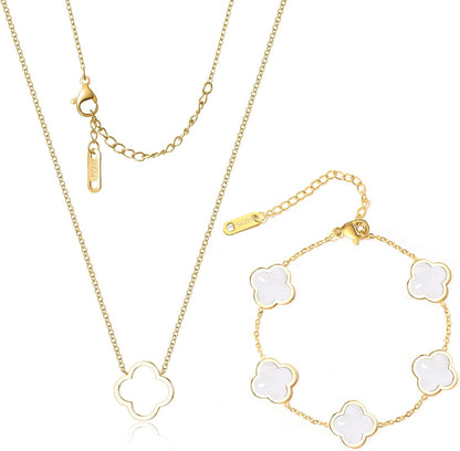 Delicacy Clover Bracelets Necklace Set:Clover Necklaces Clover Bracelet Women Link Bracelets Cute Gold Jewelry