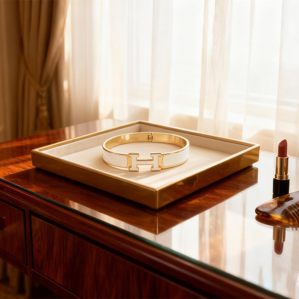 Elegant Two-Tone Cuff Bracelet, White and Rose Gold Plated Metal, Modern Geometric Design, Fashion Bangle Jewelry