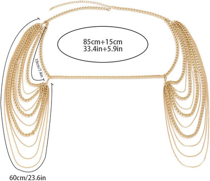 Missgrace Bride Women Shiny Statement Tassel Body Chain Shawl Dainty Body Jewelry Layered Shoulder Chain Wedding Party Nightclub Body Accessories for Women Bride