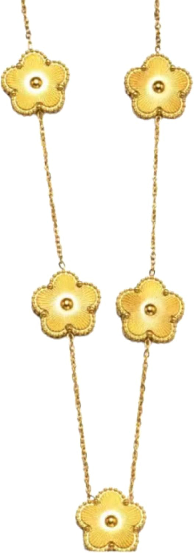 Elegant Gold Plated Flower Jewelry Set for Women, 14K Stainless Steel Necklace Bracelet Earrings, 5-Piece Clover Design, Gifts for Family and Loved Ones