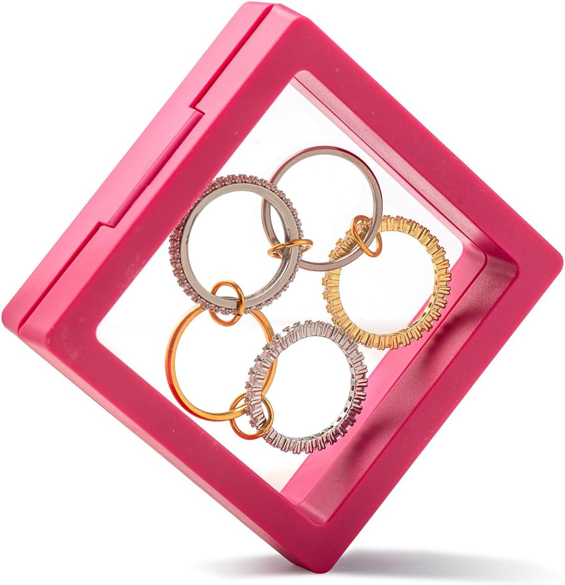 18K Gold Plated Stackable Rings for Women with Gift Box – Silver & Gold Multi-Link Connected Bands Set,Cubic Zirconia Mixed Metals Rings, Tarnish-Resistant Jewelry