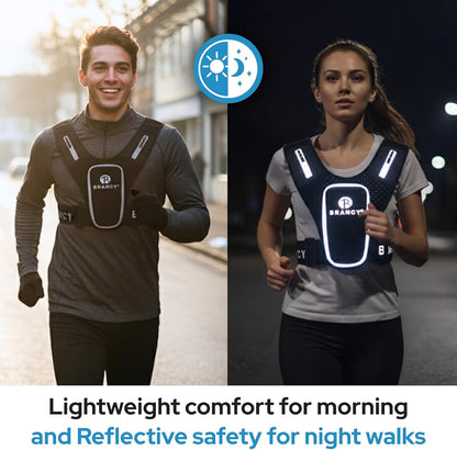 Spacious running vest storage pocket holding phone and essentials
