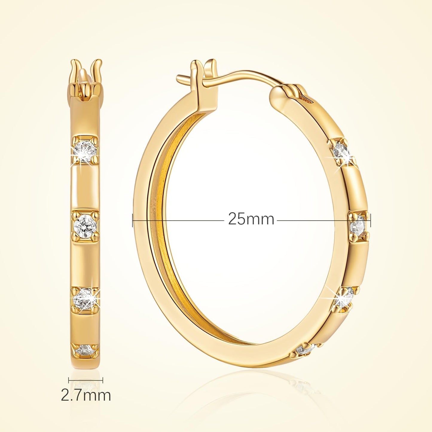 14K Gold Hoop Earrings for Womens Hoops Earrings Small Gold Hoop Earring with Cubic Zirconia Stones 14K Hoops Earring 20/25Mm