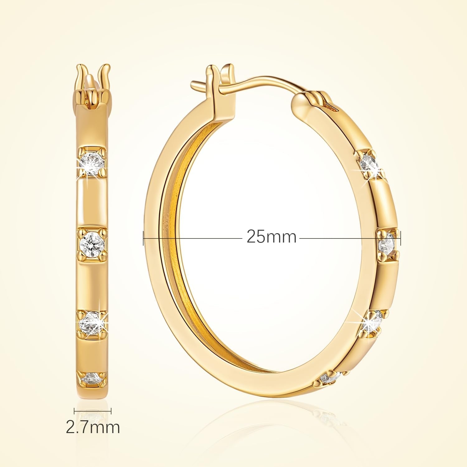 14K Gold Hoop Earrings for Womens Hoops Earrings Small Gold Hoop Earring with Cubic Zirconia Stones 14K Hoops Earring 20/25Mm