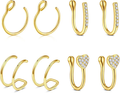 Briana Williams Fake Nose Ring Gold Fake Nose Rings for Women Clip on Fake Nose Piercing Non Piercing Faux Nose Piercing Jewelry