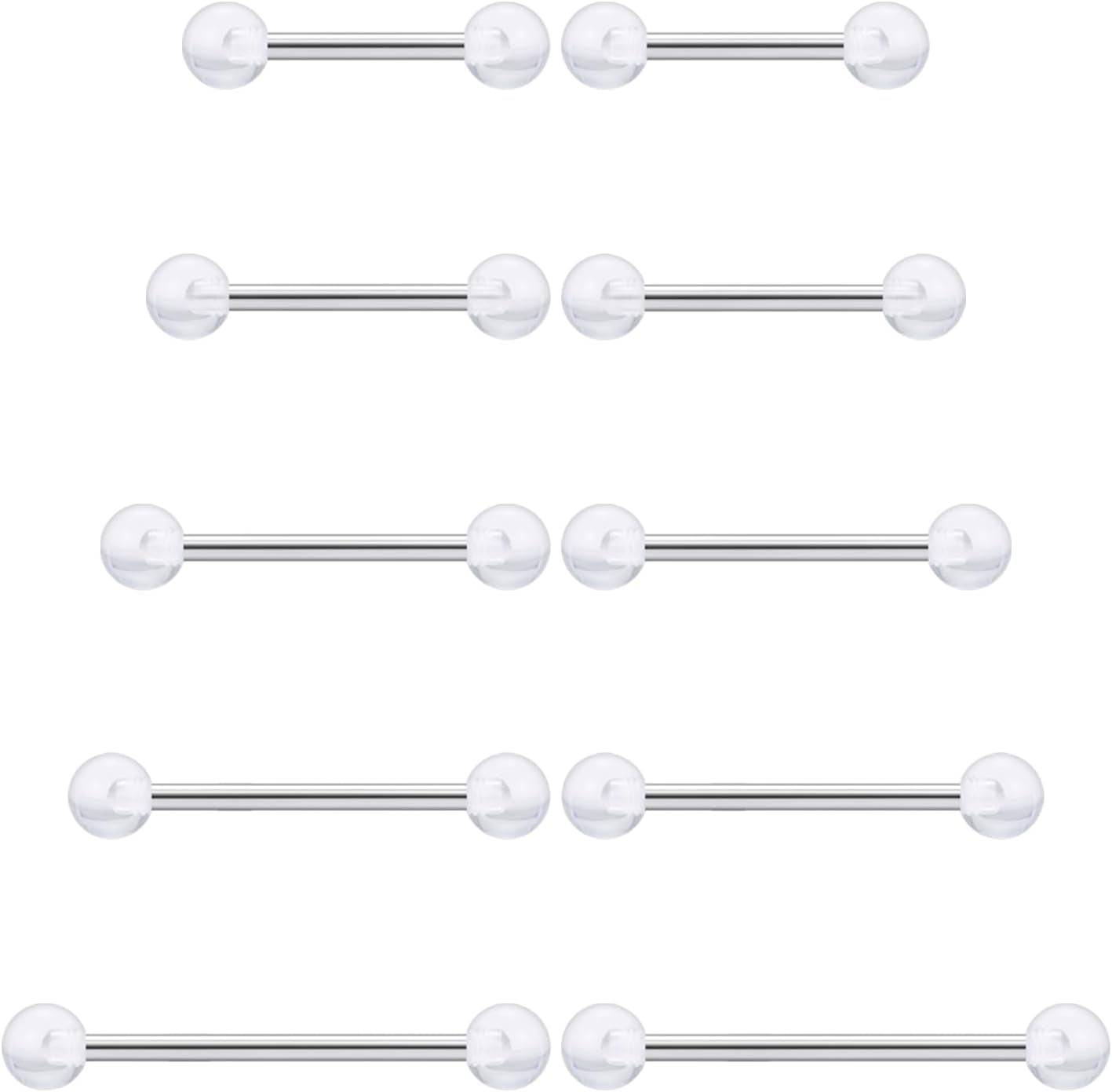 Prjndjw 14G Surgical Steel Straight Barbell - Tongue & Nipple Rings for Women & Men - Length 12MM, 14MM, 16MM, 18MM, 22Mm - Piercing Jewelry