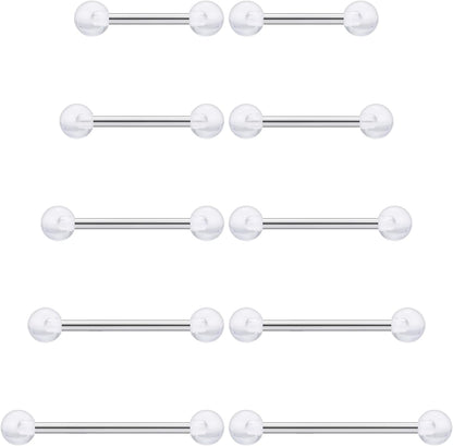 Prjndjw 14G Surgical Steel Straight Barbell - Tongue & Nipple Rings for Women & Men - Length 12MM, 14MM, 16MM, 18MM, 22Mm - Piercing Jewelry