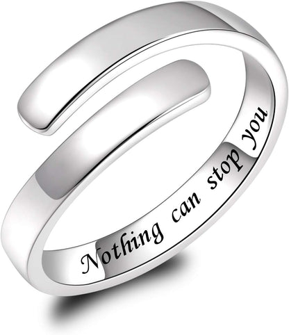 BEILIN 925 Sterling Silver Inspirational Jewelry Rings Adjustable Ring Personality Encouragement Gift for Teens Women
