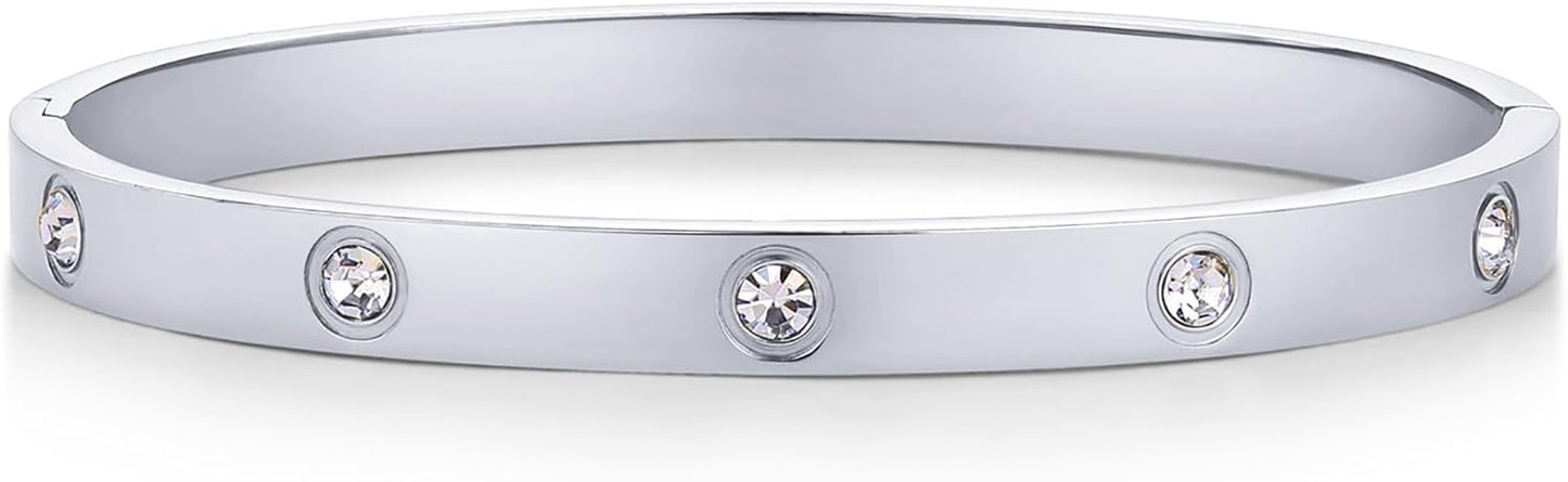 PAVOI 14K gold plated love bangle bracelet with cubic zirconia stones