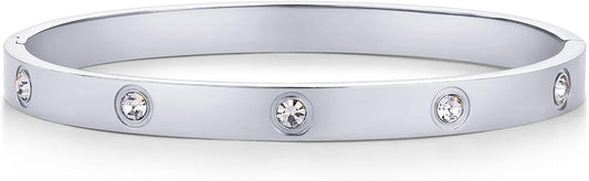 PAVOI 14K Gold Plated Love Bangle Bracelets for Women | Waterproof Stainless Steel Cubic Zirconia Hinged Bracelet Dupe