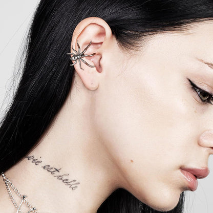 HZMAN Halloween Spider Ear Cuff for Women Goth Stainless Steel Clip on Cartilage Fake Earrings