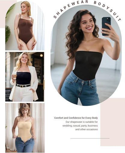 Seamless tummy control bodysuit showing sculpting effect