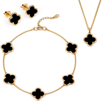 Highspark Four Leaf Jewelry Set for Women | Designer Clover Necklace Earrings Bracelet Set | Lovely Gift
