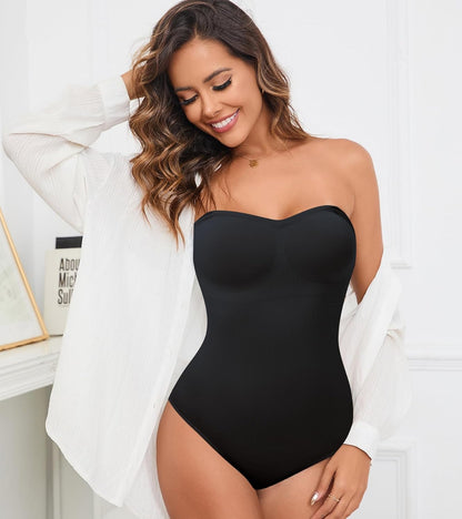 Tummy control body shaper with secure fitting strapless design