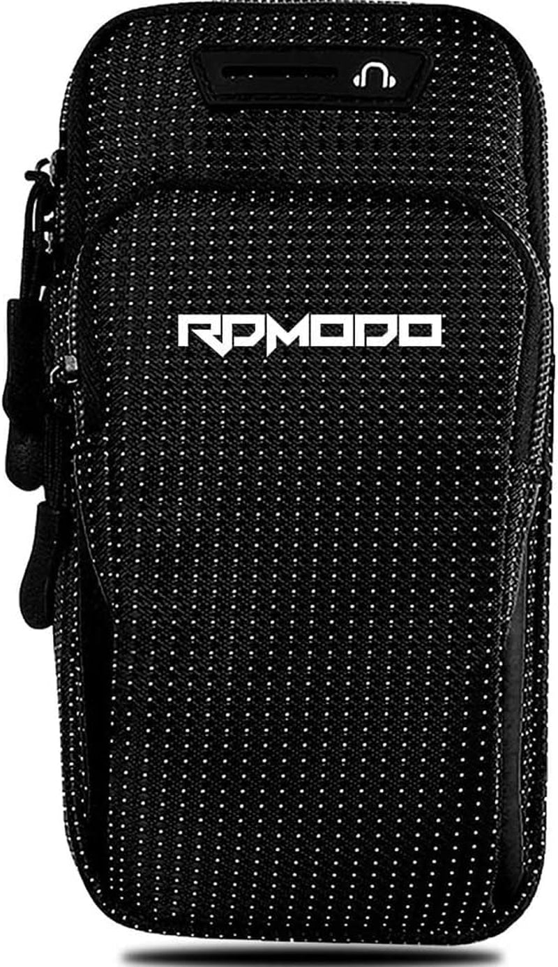 Water-resistant running armband phone holder on athletic arm