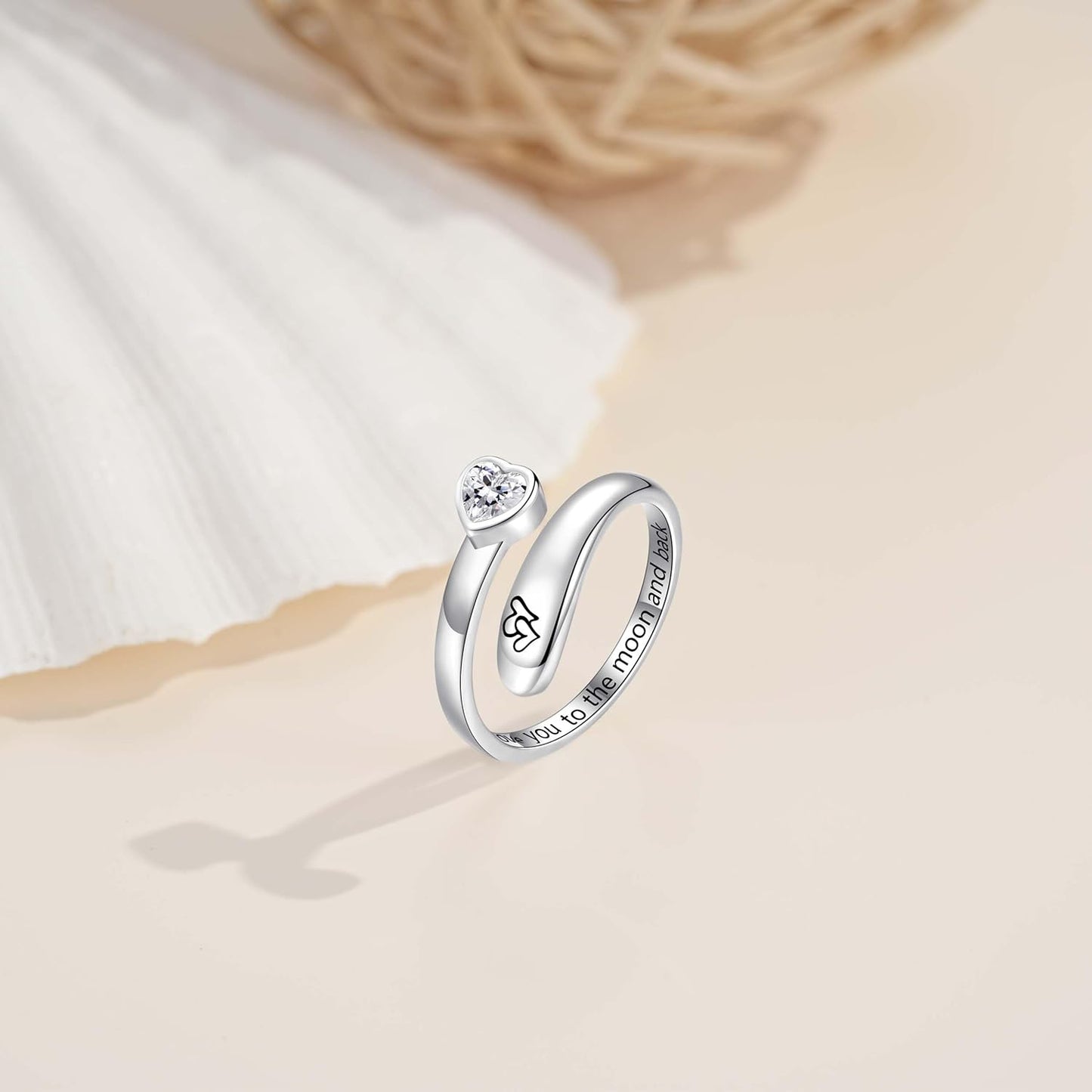 925 Sterling Silver Just Breathe Ring for Women Adjustable Heart Ring Personality Inspirational Jewelry Gifts