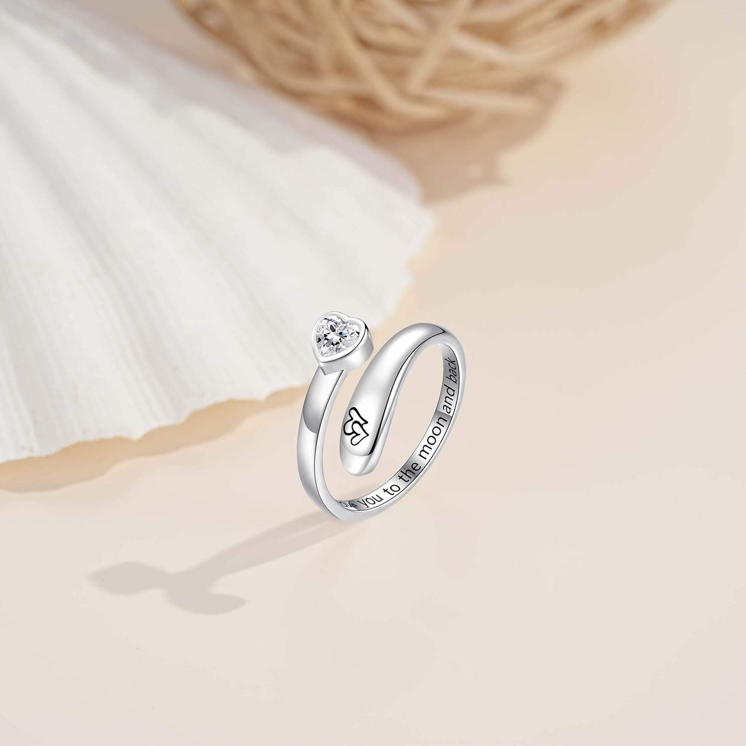 925 Sterling Silver Just Breathe Ring for Women Adjustable Heart Ring Personality Inspirational Jewelry Gifts